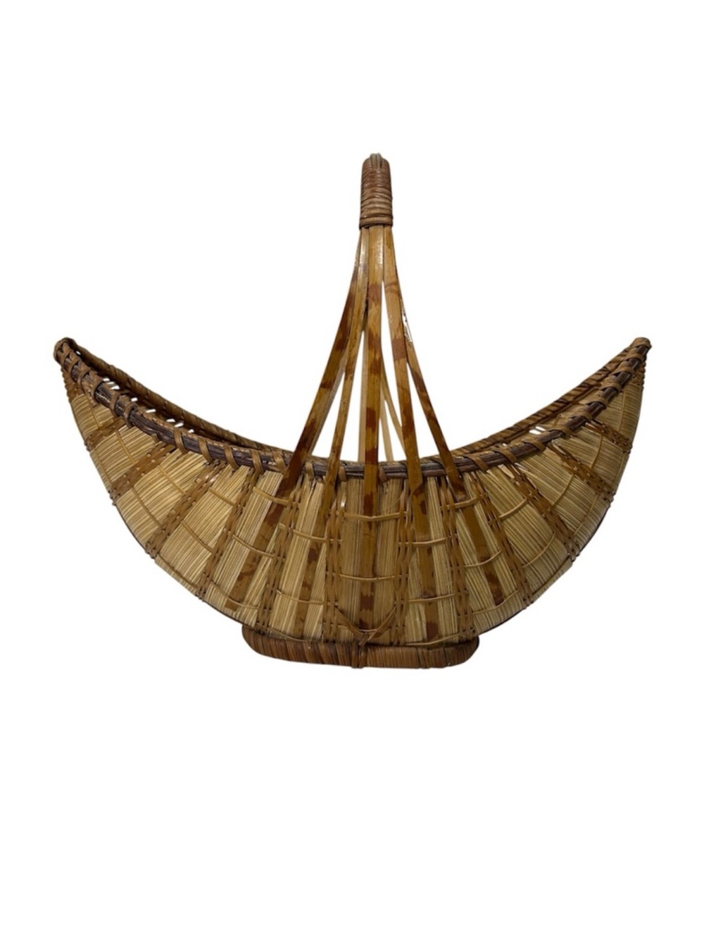 Vintage Hand Woven Ratan Boat Basket With Handle Decor Bread Basket Planter